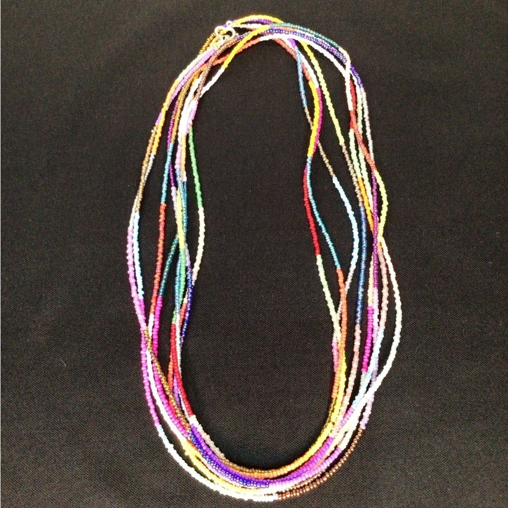 Multi-Colored Multi-Strand Glass Beaded Necklace, Bracelet, & Earring Set. - Picture 4 of 9
